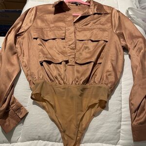 Fashion Nova Tan Satin Blouse